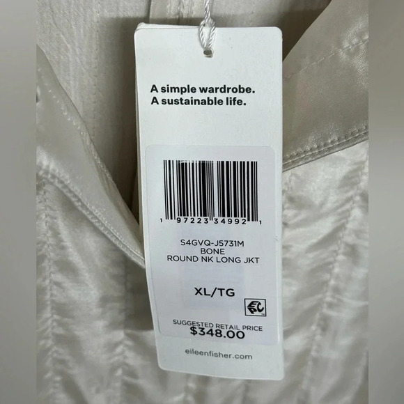 Eileen Fisher Silk Habutai Quilted Round Neck Jacket in Bone Color NWT Size XL - Picture 11 of 12